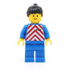 LEGO trn071 - Red & White Stripes (Blue Legs, Black Ponytail Hair)