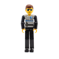 LEGO tech029 - Technic Figure (Black Legs, Light Gray Top with Police Pattern, Black Arms)