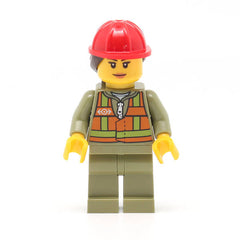 LEGO trn246 - Train Worker (Female, Orange Safety Vest with Lime Straps, Olive Legs)