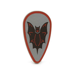 Farbenfrohe LEGO Schilder mit verschiedenen Symbolen und Designs, die kreativ und spielerisch gestaltet sind. Kaufe jetztLEGO 2586p4f - Shield Ovoid (Black and Red Bat on Silver Background Pattern, Light Gray)