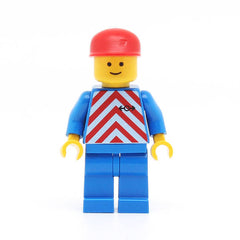 LEGO trn048 - Railway Employee (Red & White Stripes, Blue Legs, Red Cap)