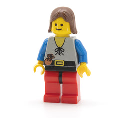 LEGO cas220 - Peasant (Red Legs with Black Hips, Brown Female Hair)