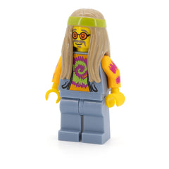 LEGO col305 - Flower Child, Hippie (Dark Tan Long Hair, Orange Glasses and Tie Dye Shirt)