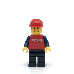 LEGO cty0244 - (Red Shirt with 3 Silver Logos, Dark Blue Arms, Black Legs, Messy Red Hair, Red Construction Helmet)