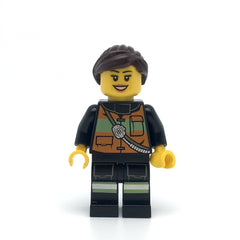 LEGO cty0379 - Fire (Reflective Stripe Vest with Pockets and Shoulder Strap, Dark Brown Ponytail and Swept Sideways Fringe)