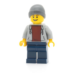 LEGO cty0654 - Light Bluish Gray Hoodie with Dark Red Shirt, Dark Bluish Gray Beanie, Dark Blue Legs