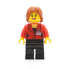 LEGO cty0510 - Press Woman / Reporter (Black Legs, Dark Orange Mid-Length Tousled Hair)