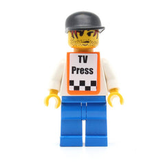 LEGO rac028s - F1 Cameraman (Red Hair, Orange Vest with Stickers)
