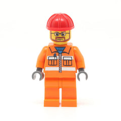 LEGO cty0032 - Construction Worker (Orange Zipper, Safety Stripes, Orange Arms, Orange Legs, Red Construction Helmet, Beard and Glasses)