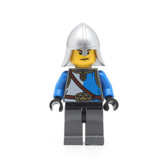 LEGO cas521 - King's Knight (Castle, Blue and White with Chest Strap and Crown Belt, Helmet with Neck Protector, Angry Eyebrows and Scowl)