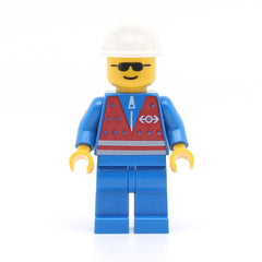 LEGO trn057 - Red Vest and Zipper - Blue Legs, White Construction Helmet, Sunglasses