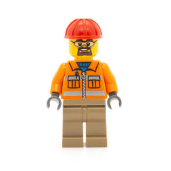 LEGO cty0366 -Construction Worker (Orange Zipper, Safety Stripes, Orange Arms, Dark Tan Legs, Red Construction Helmet, Safety Goggles)