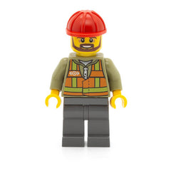 LEGO trn235 - (Light Orange Safety Vest, Dark Bluish Gray Legs, Red Construction Helmet, Brown Beard)