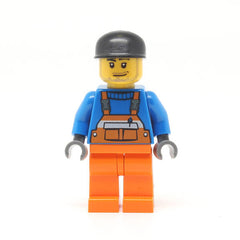 LEGO air033 - Overalls (Safety Stripe Orange, Orange Legs, Black Cap, Smirk and Stubble Beard)
