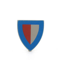 Farbenfrohe LEGO Schilder mit verschiedenen Symbolen und Designs, die kreativ und spielerisch gestaltet sind. Kaufe jetztLEGO 3846p47 - Shield Triangular (Red/Gray Halves and Blue Border Pattern, Light Gray)