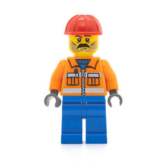 LEGO cty0016 - Construction Worker (Orange Zipper, Safety Stripes, Orange Arms, Blue Legs, Red Construction Helmet, Stubble)