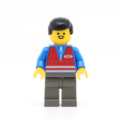 LEGO trn052 - (Red Vest and Zipper, Dark Gray Legs, Black Male Hair)