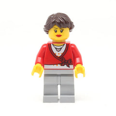 LEGO cty0292 - (Sweater Cropped with Bow, Heart Necklace, Light Bluish Gray Legs, Dark Brown Hair Ponytail Long French Braided)