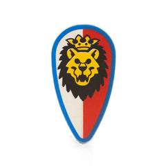 Farbenfrohe LEGO Schilder mit verschiedenen Symbolen und Designs, die kreativ und spielerisch gestaltet sind. Kaufe jetztLEGO 2586p4d - Shield Ovoid (Lion Head, Red and White Background, Blue Border Pattern, White)