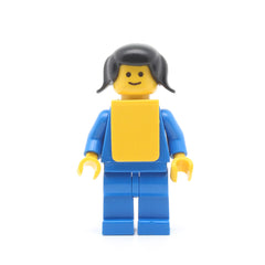 LEGO pln108 - Plain Blue Torso with Blue Arms, Blue Legs, Black Pigtails Hair, Yellow Vest