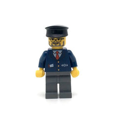 LEGO trn122 - (Dark Blue Suit with Train Logo, Dark Bluish Gray Legs, Black Hat, Gray Beard)
