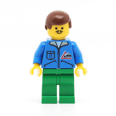LEGO trn018 - Worker (Bulldozer Logo, Green Legs, Brown Male Hair)