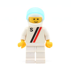 LEGO s006 - 'S' (White with Red / Black Stripe, White Legs, White Helmet, Trans-Light Blue Visor)