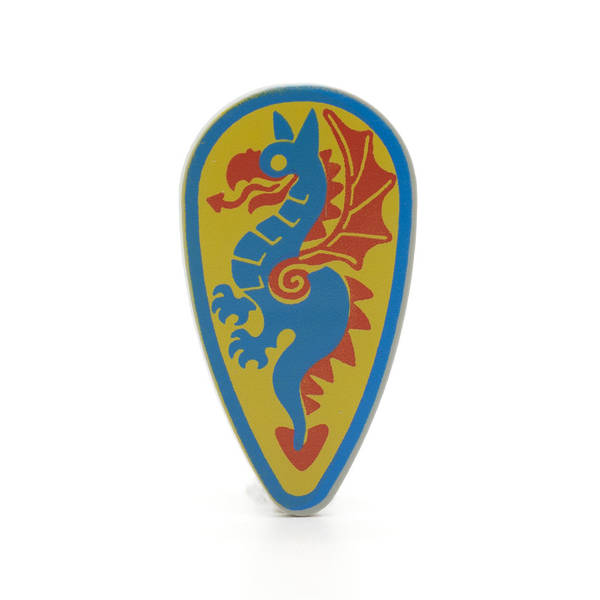 Farbenfrohe LEGO Schilder mit verschiedenen Symbolen und Designs, die kreativ und spielerisch gestaltet sind. Kaufe jetztLEGO 2586p4c - Shield Ovoid (Dragon Blue and Red Pattern, Light Gray)