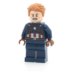 LEGO sh0264 - Captain America (Dark Blue Suit with Reddish Brown Belt and Harness, Reddish Brown Hands, Hair, Dark Brown Eyebrows)