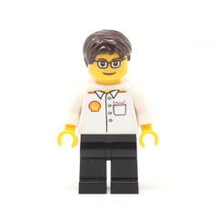 LEGO shell015 - Shell (White Torso, Black Legs, Dark Brown Short Tousled Hair, Glasses)