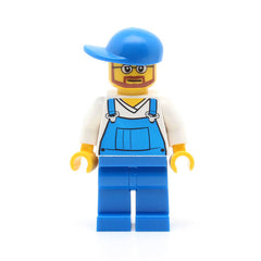 LEGO cty0268 - Overalls (Blue over V-Neck Shirt, Blue Legs, Blue Short Bill Cap, Beard and Glasses)