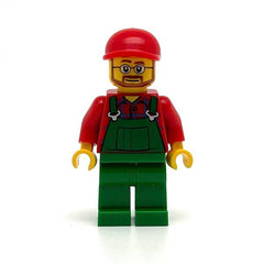 LEGO cty0170 - Overalls Farmer Green, Red Short Bill Cap, Beard and Glasses