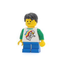 LEGO twn162 - Boy (Classic Space Minifigure Floating Pattern, Blue Short Legs, Black Tousled Hair)