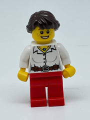 LEGO cty0281 - (Blouse with Buttons, Belt and Necklace, Red Legs, Dark Brown Hair Ponytail Long French Braided)