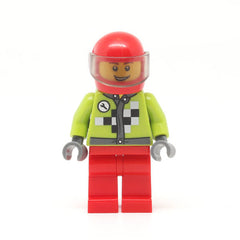 LEGO rac054 - (Lime Jacket with Wrench and Black and White Checkered Pattern)