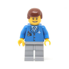 LEGO air045 - Airport (Blue 3 Button Jacket & Tie, Light Bluish Gray Legs, Reddish Brown Male Hair, Thin Grin wit)