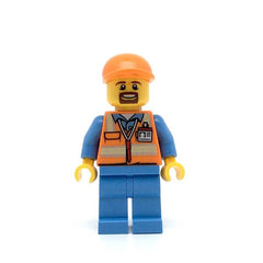 LEGO cty0704 -(Orange Safety Vest with Reflective Stripes, Medium Blue Legs, Orange Short Bill Cap, Goatee)