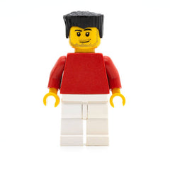 LEGO soc122 - Soccer Player (Red Arms, White Legs, Black Flat Top Hair, Smirk and Stubble Beard)