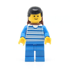 LEGO trn038 - Man (Horizontal Lines Blue, Blue Arms, Blue Legs, Black Male Hair, Brown Backpack)