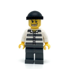 LEGO cty0007 - Police (Jail Prisoner 50380 Prison Stripes, Dark Bluish Gray Legs, Black Knit Cap, Gold Tooth)