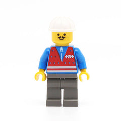 LEGO trn055 - Red Vest and Zipper - Dark Gray Legs, White Construction Helmet, Moustache