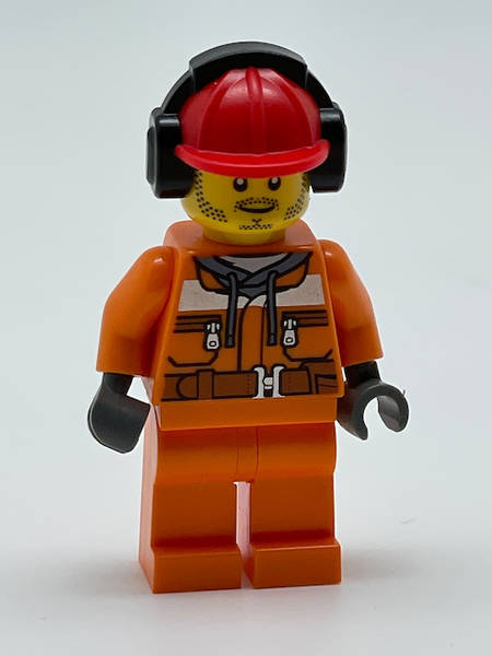 LEGO cty0534 -Construction Worker (Chest Pocket Zippers, Belt over Dark Gray Hoodie, Red Construction Helmet with Headset)