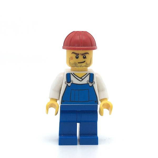 LEGO cty0555 -Overalls (Blue over V-Neck Shirt, Blue Legs, Red Construction Helmet, Crooked Smile and Scar)