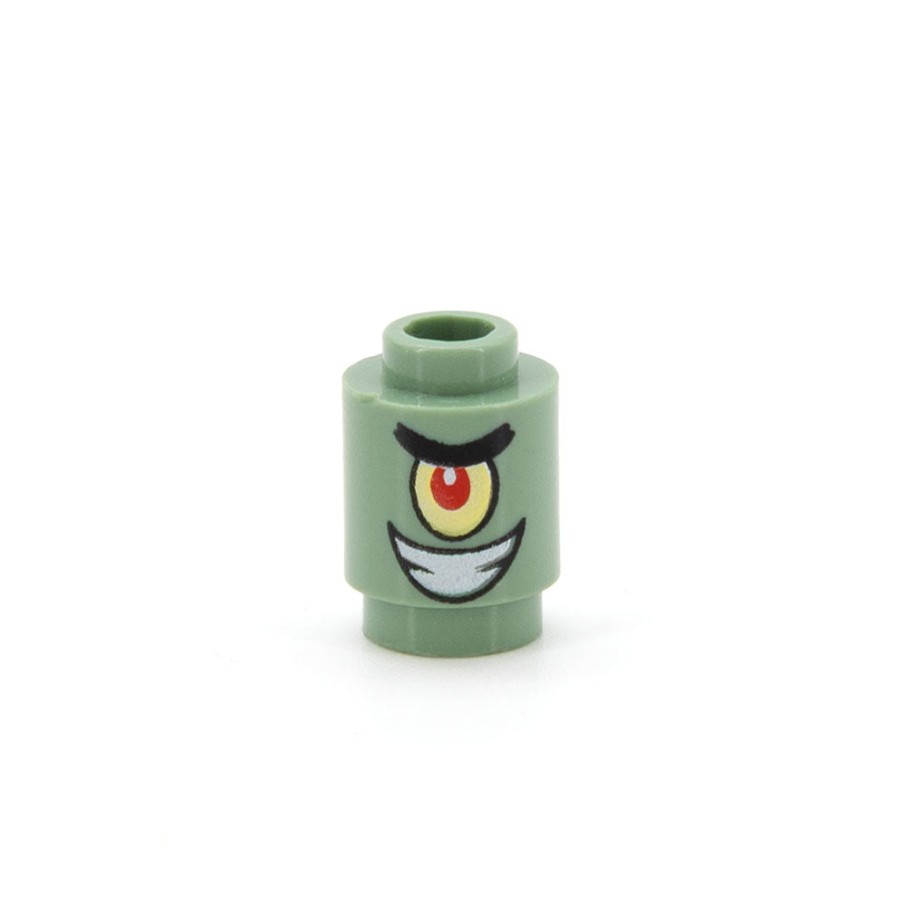 LEGO 3062pb038 - Brick, Round 1 x 1 with SpongeBob Plankton Character Smile Pattern, Sand Green