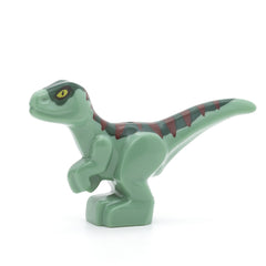 LEGO 37829pb09 - Dinosaurier Baby (Standing with Dark Green Back, Dark Red Stripes, and Yellow Eyes Pattern, Sand Green)