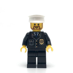 LEGO cty0209 - Police (City Suit with Blue Tie and Badge, Black Legs, White Hat, Brown Beard Rounded)