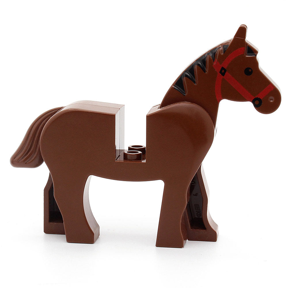LEGO 4493c01pb01 - Pferd (braun) - rotes Zaumzeug, schwarze Mähne