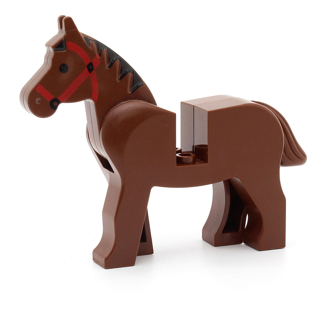 LEGO 4493c01pb01 - Pferd (braun) - rotes Zaumzeug, schwarze Mähne