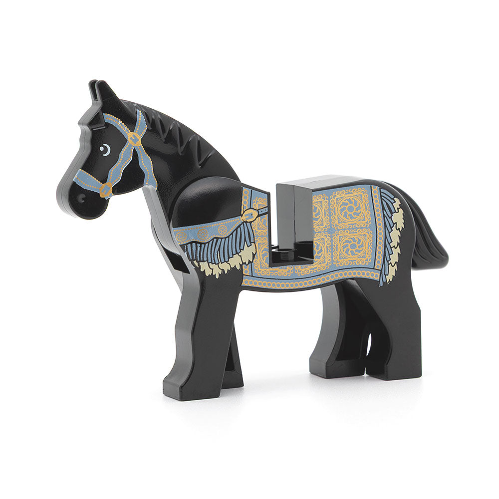 LEGO 4493c01pb06 - Pferd (Black and White Eyes, White Pupils and Sand Blue and Gold Bridle and Persian Blanket Pattern (Prince of Persia Aksh) Black)