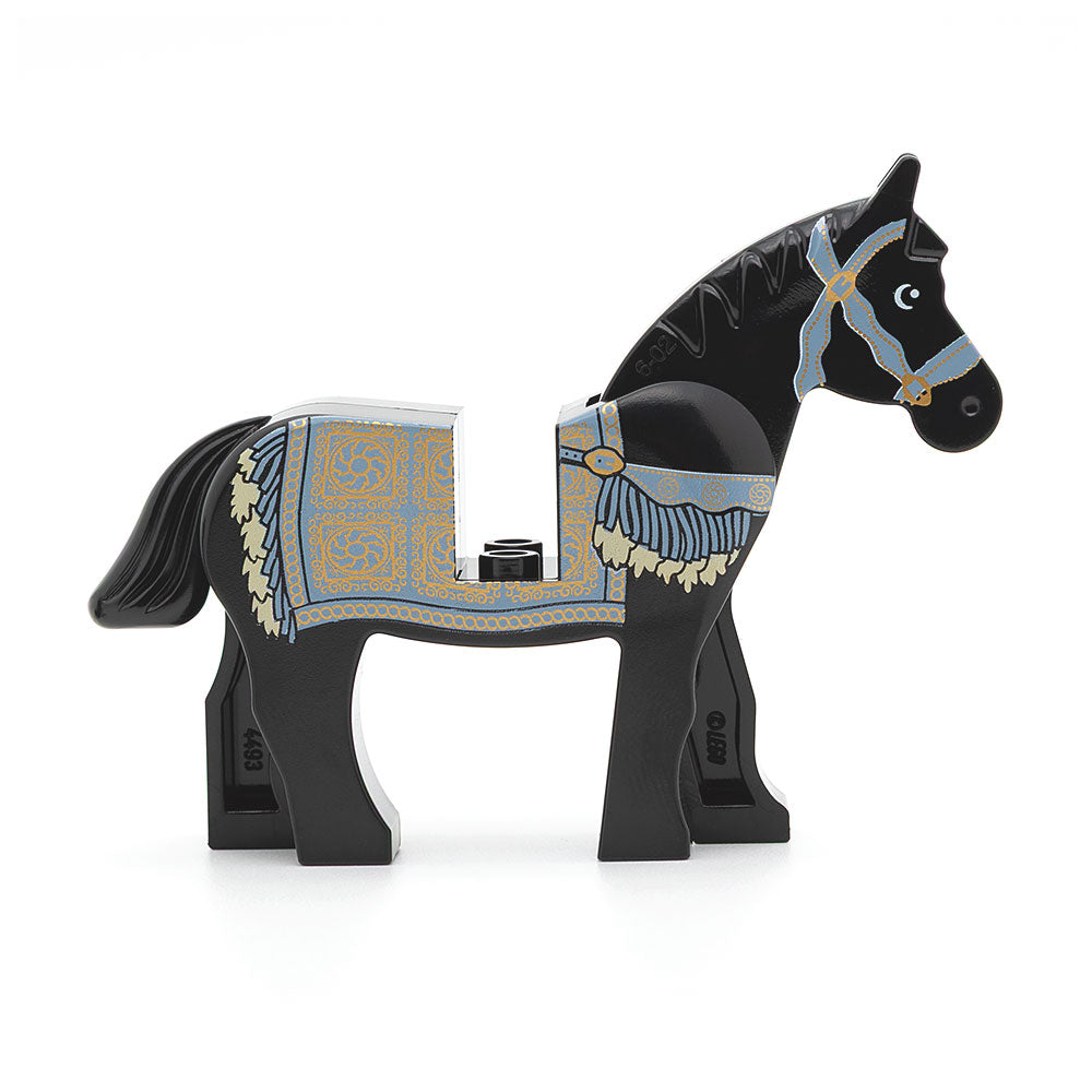 LEGO 4493c01pb06 - Pferd (Black and White Eyes, White Pupils and Sand Blue and Gold Bridle and Persian Blanket Pattern (Prince of Persia Aksh) Black)